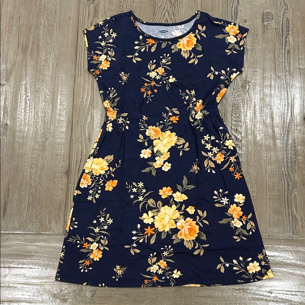 Old Navy Navy and Yellow Floral Kids Dress